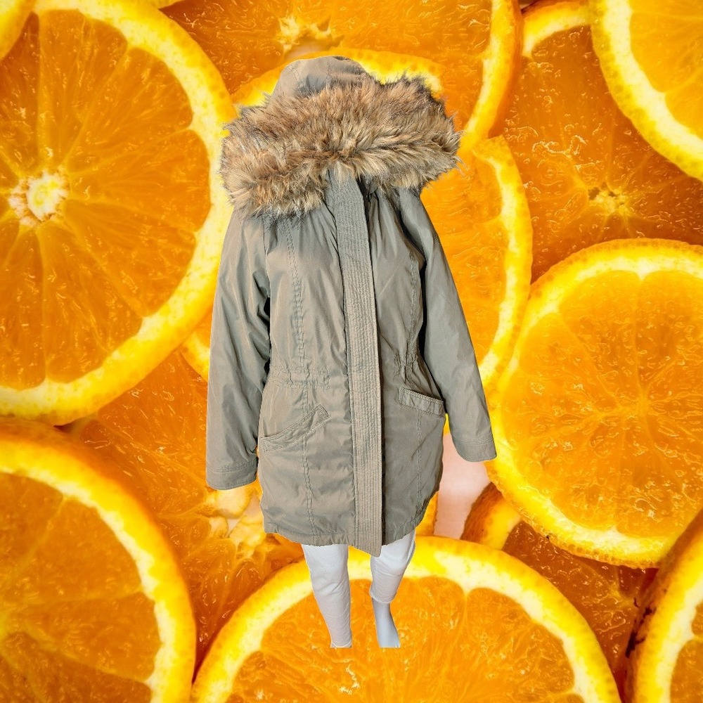 Abercrombie & Fitch Womens Sherpa Lined Parka Jacket Olive Green Faux Fur Hood M